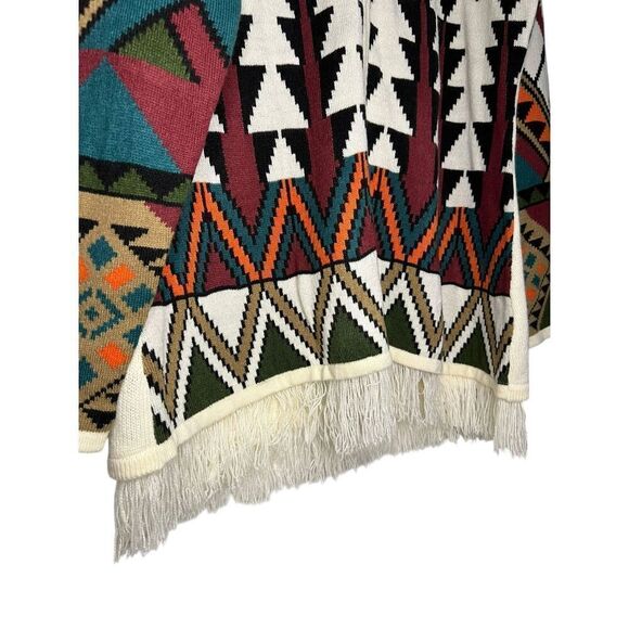 Collections Etc Women’s Large Cardigan Sweater Southwestern Zip Front Fringe Hem - Picture 4 of 7